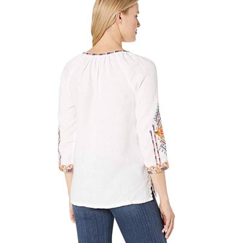 Johnny Was White Blouse with Orange Floral Embroidery - Picture 13 of 13
